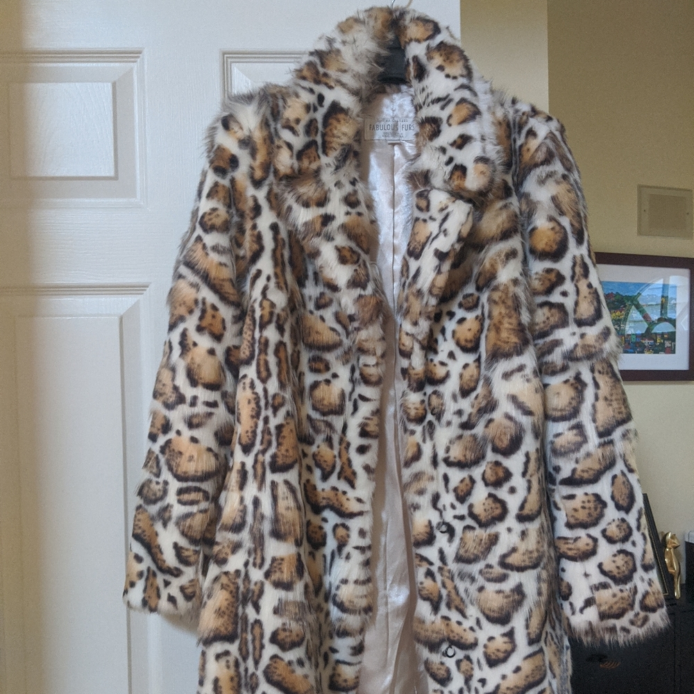 Fabulous Furs leopard faux fur coat.